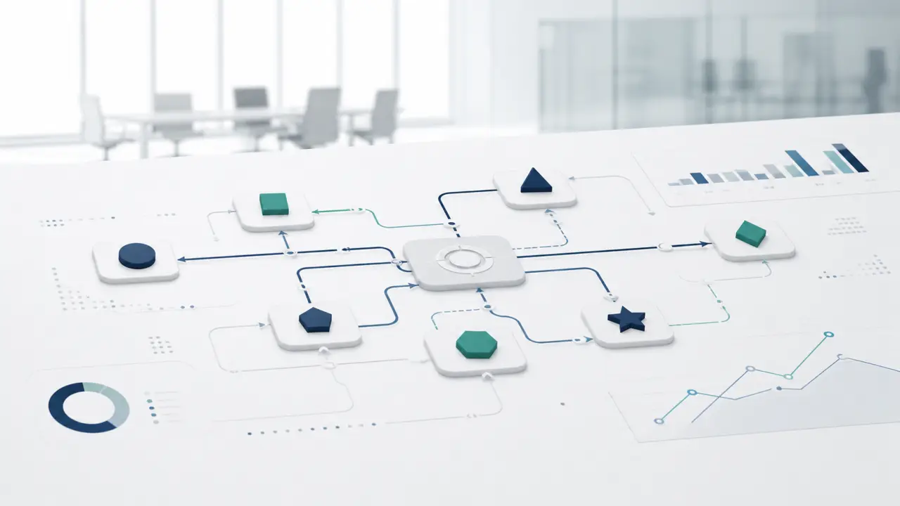 Illustration abstraite d'une organisation en construction stratégique
