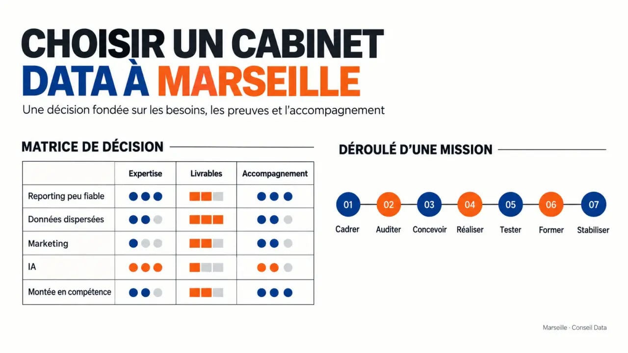 Cabinet de conseil Data à Marseille : matrice des besoins, expertises, livrables et étapes d’une mission